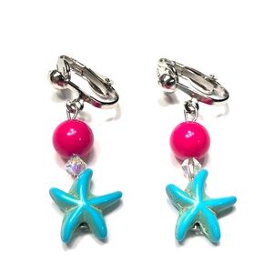 Handmade Pink Blue Starfish Clip-On Earrings Women Beach Summer
